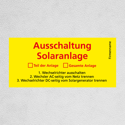 Kleber gelb «Ausschaltung Solaranlage»