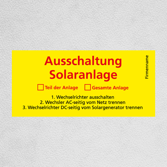 Kleber gelb «Ausschaltung Solaranlage»